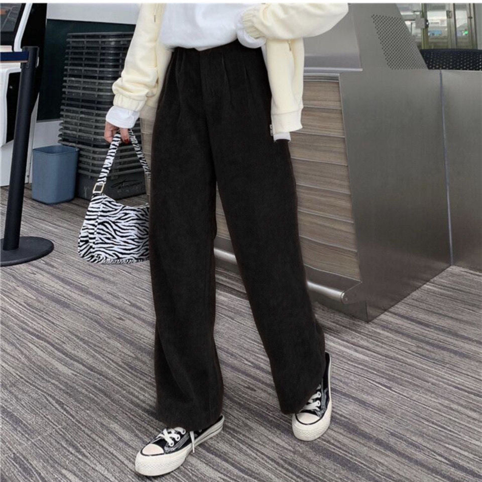Drespot  Oversized Beige Corduroy Wide Leg Pants Women Korean Style Black High Waist Pockets Loose Trousers Female  Autumn