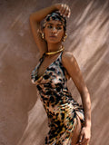 Sexy Spaghetti Strap Leopard Long Sundress Maxi Dress Summer Clothing For Women Club Party Evening Dresses Beach Wear A1388