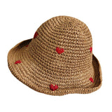 Braid Heart Straw Cap Ladies Sunscreen Summer Hat Foldable Panama Hat Girl UV 40+ Beach Hat Eaves Seaside Vacation Sun Cap