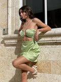 Sexy Bodycon Dress For Women Green Bandage Backless Hollow Out Dress Summer  Beachwear Solid Sleeveless Sundress