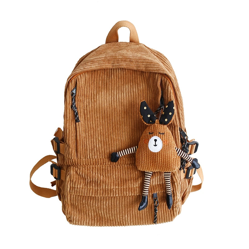 Drespot  Vintage Corduroy Anti-Theft Backpack Fashion Women Backpack Pure Color Cute School Bag for Teenage Girls Travel Shoulder Backbag