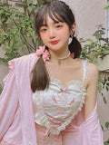 Japanese Pink Lolita Sweet Halter Tops  Lace Korean Kawaii Cute Crop Tops Female New Summer Beach Casual Sexy Vintage Corset