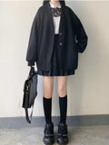 Drespot Preppy Style Gray Cardigan Hoodies Women Harajuku Kawaii Oversized Loose Sweatshirts Black All-Match Tops Japan Sweet
