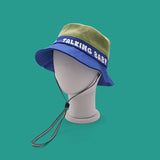 Colorblock Letters Bucket Hat with Wind Rope For Parent-Child Summer Visor Dad Fishing Hat Vacation Beach Party Shade Bob Cap