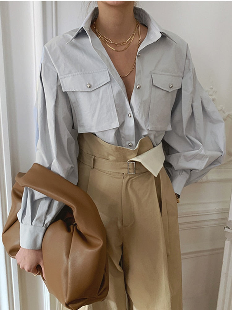 Drespot Elegant Office Work Blouse Women  New Solid  Casual Loose Shirt Ladies Long Sleeve Blusas Shirts