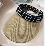 Drespot New Summer Sun Hat Visor For Women Weave Straw Empty Top Beach Cap Clip-On Solid Color Large Brim UV Protection Sun Straw Hat