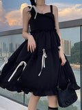 Drespot Kawaii Cute Slip Dress Women Sweet Preppy Style Lolita Ruffles Black Dresses School Student Clothes  Spring Summer