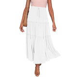 Boho Solid Skirt Women Casual Beach Long Skirt  Maxi Skirts Elastic Waist Vacation Faldas Saia Drop Shipping