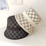 Checkerboard Bucket Hats Women Harajuku Bunch UV Protective Summer Hats Cotton Bob Panama Cap Girls Seaside Vacation Beach Hats