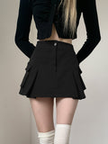 IAMHOTTY Side Pockets Patchwork Cargo Skirt High Waist A-line Denim Skirts Korean Style Streetwear Fashion Bottoms Casual Outfit