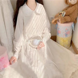 Drespot Sweet White Kawaii Lolita Dress Women Soft Girl Japanese School Long Sleeve Dress Peter Pan Collar Fairy Robe Clothes