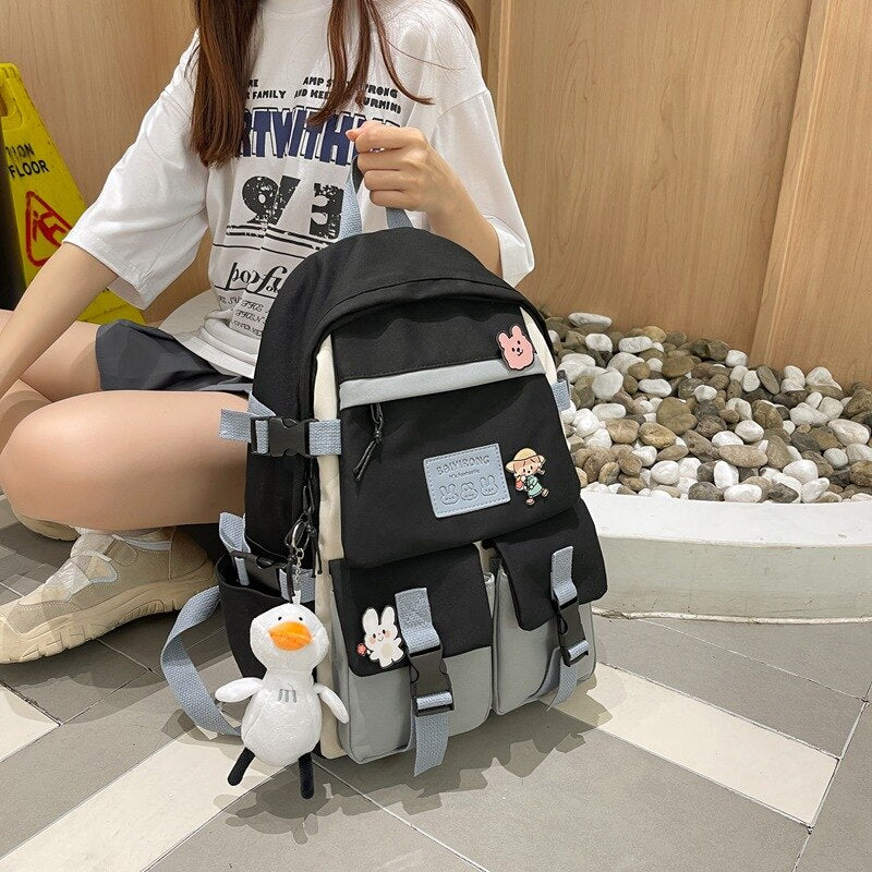 New Candy Color Double Zipper Women Backpack Waterproof Nylon High School Bag Big Student Bag Cute Girl Travel Rucksacks