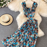 Drespot Summer For Woman Floral Sexy Boho Two Piece Set  Sexy Chic Midi Skirt Casual Suit Vacation Beach Maxi Clothes
