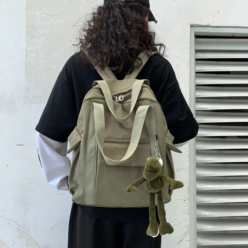 New Solid Color Women'S Waterproof Nylon Backpack Simple School Bag For Teenage Girl Shoulder Travel Bag School Backpack