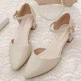 Drespotshop 2023 women's bow mid-heel shoes pointed toe shoes women's summer elegant shoes women's beige apricot