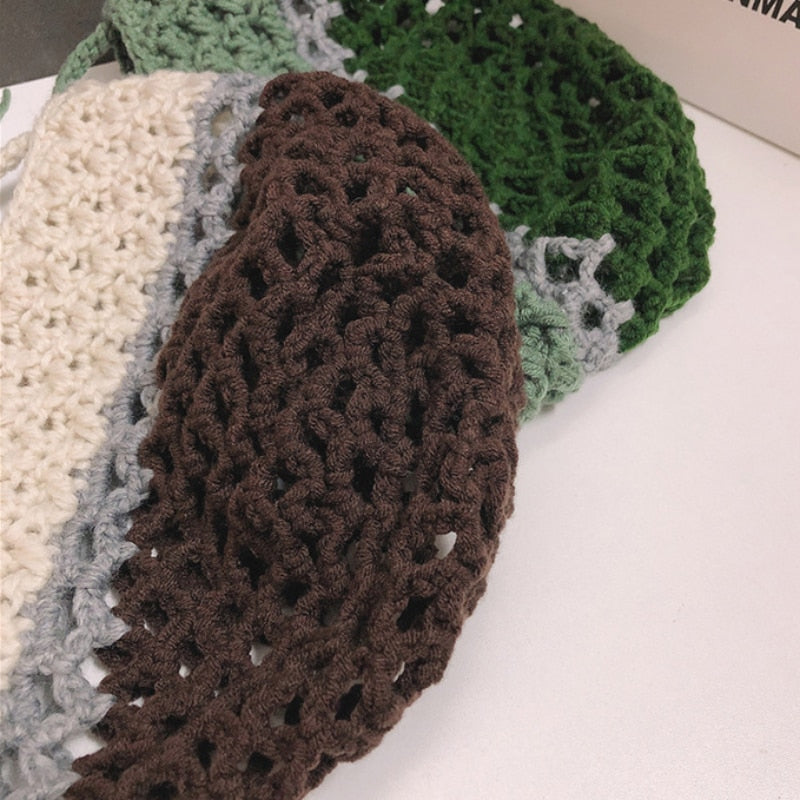 Japanese Handwoven Hollow Beanies For Ladies Four Seasons Fashion Mesh Bunches Fringe Bonnet Ladies Crochet Yarn Trend Hat