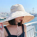 Drespot-shop Fashion Women Sun Protection Beach Cap Spring Summer Sunscreen Hat Big Brim Bucket Hat Edge Anti-ultraviolet Uv Sun Hat