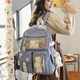 Large Capacity Laptop Backpack Women Fashion Canvas Schoolbag for Girl Student Ins Popular Waterproof Shoulder Bag Cute Rucksack