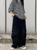 Drespot  Harajuku Oversize Black Oversize Cargo Pants Women Japanese Streetwear Loose Wide Leg Trousers For Female Pockets
