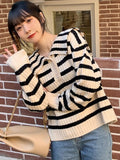 Black And White Stripe Sweaters Women Spring Autumn Preppy Style Knitted Pullovers Tops Causal Fall Winter Outfits