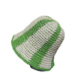 Striped Beach Straw Hat Ladies Hand Crochet Summer Bucket Hat Outdoor Foldable UPF 50+ Panama Sun Cap Vacation Fishing Hat