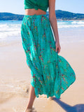 Summer Long Patchwork Print A-Line Skirt Floral Skirt Women Casual Beach Faldas Female Boho Elastic Waist Holiday Maxi Skirts