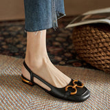 Drespot  New French Retro Ladies Flats Korean Style One Line Buckle Female Sandals Fashionable Plaid Thick Heel Women's Shoes