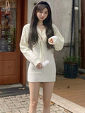 White Sexy Elegant Dress Women  Korean Style Bodycon Party Mini Dress Female Winter Designer Casual Knitted Dress Spring New