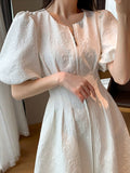 Drespot  Summer New Women Fashion Elegant White Casual Solid Midi Dresses Office Lady Female A Line Clothes Vestdios