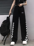 Drespot  Korean Fashion Oversize Plaid Women's Sports Pants Harajuku Jogging Balck Sweatpants Baggy Loose Wide Leg Trousers Femme