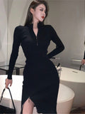 Women Spring Elegant Knit Midi Dress Office Lady Fashion Slim Long sleeve Female Sheath Bodycon Clothes Vestidos