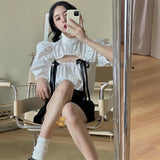 Drespot Summer Women's  Korean Shirt  New Design Sense of Design Loose Sweet Cool Style O-Neck Bubble Short Sleeve Shirt Top