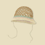 Handmade Braided Straw Hat Women Contrast Mesh Fisherman Cap Summer Female Thin Section Small Fresh Basin Cap Vacation Beach Hat