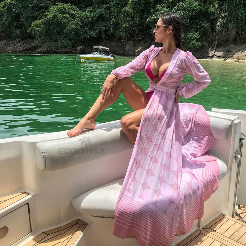 Super Quality Comfortable Fabric Wrinkle-free Pink Chiffon Tunic Sexy Beach Dress Women Women Clothes Street Wear Maxi Dress D13