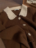 Winter Sweet Knitted Cardigan Sweater Women Warm Peter Pan Collar Cashmere Crop Sweater Elegant Autumn Clothes South Korea