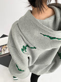 Drespot Vintage Gray Oversize Hoodies Women Harajuku Hip Hop Embroidery Loose Sweatshirts Long Sleeve Casual Tops Grunge Korean