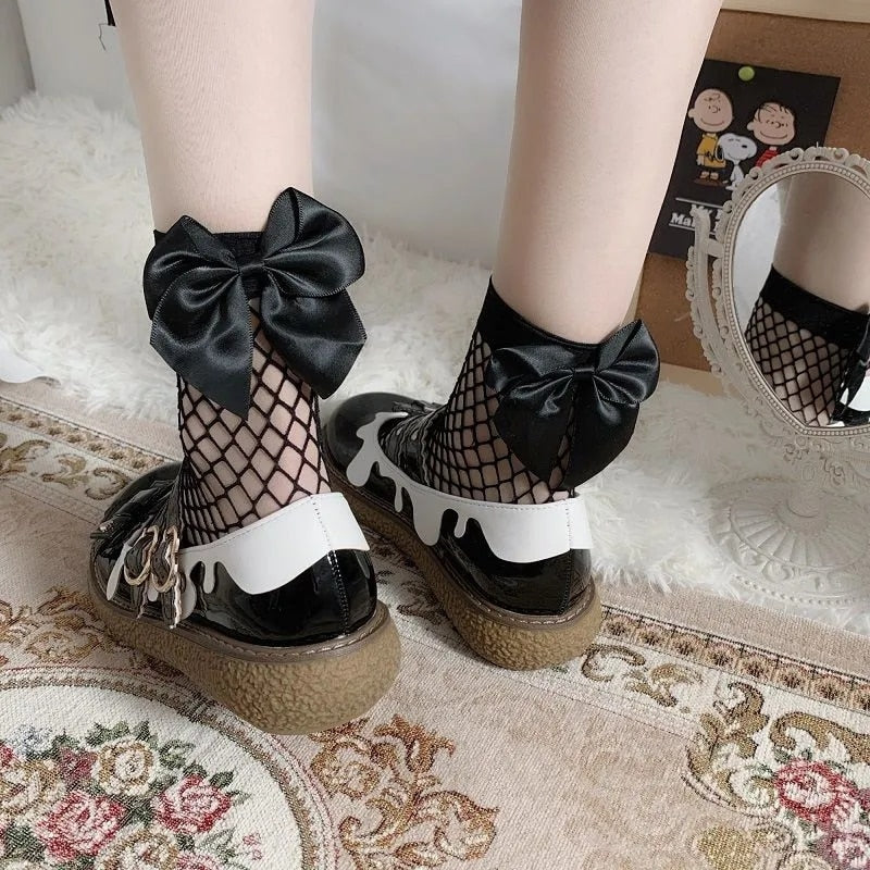 Drespot  Japanese Gothic Lolita Socks Kawaii Girl Bowknot Transparent JK Uniform Tube Socks Cosplay Women Harajuku Y2k Princess Socks
