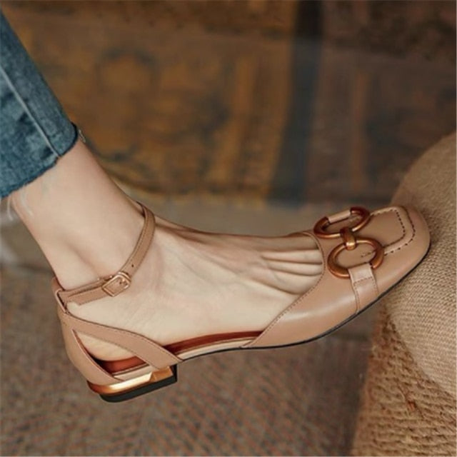 Drespot  Women's Sandals  Elegant Office Ladies Shoes and Sandals Women Casual Shoes Square Heel Sandals Slip On Woman Flats