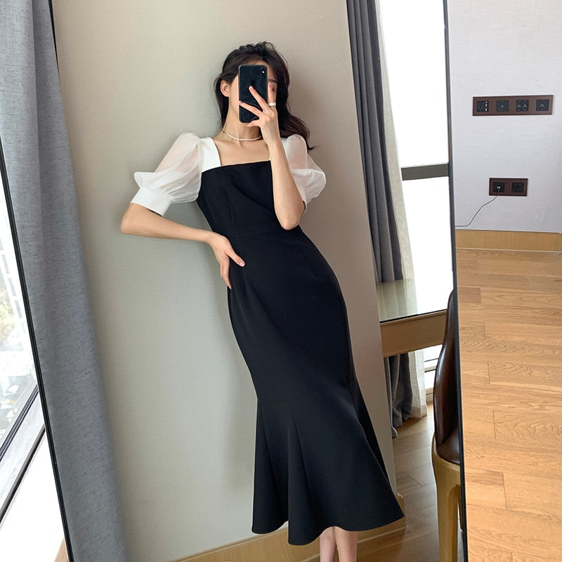 Harajuku French Vintage Maxi Dresses for Women Party Short Sleeve Ladies Slim Casual Korean Dress Eelgant Summer  Vestidos