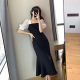 Drespot Harajuku French Vintage Maxi Dresses for Women Party Short Sleeve Ladies Slim Casual Korean Dress Eelgant Summer  Vestidos