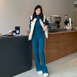 Drespot Winter Casual Thick Sweater Tracksuits O-neck Pullover & Elastic Waist Pants Suit Female Knitted 2 Pieces Set