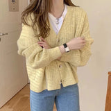 Drespot Solid Color Women's Cardigan 2023 V Neck Single Breasted Sweater Woman Long Sleeve Knitted Cardigans Female Work Outfits