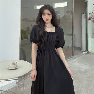 Drespot Vintage Black Dress Women French Elegant Square Collar Long Sleeve Midi Dress  Autumn Ladies Retro Clothes Chic Korean