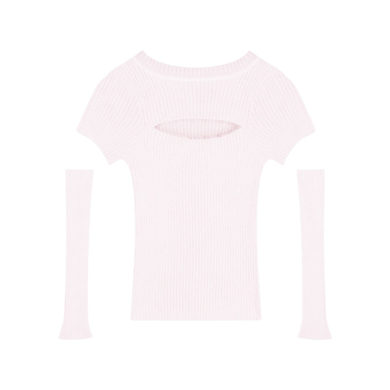 Drespot  Spring Knitted Sweater Women Casual Pure Color Sexy Slim Y2k Crop Tops Female Korean Style Party Design Elegant Pullover