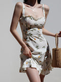 Floral Dress Women Summer Slip Mini Dress Kawaii Sweet Holiday Streetwear Sexy French Style Beachwear Fashion Sundress
