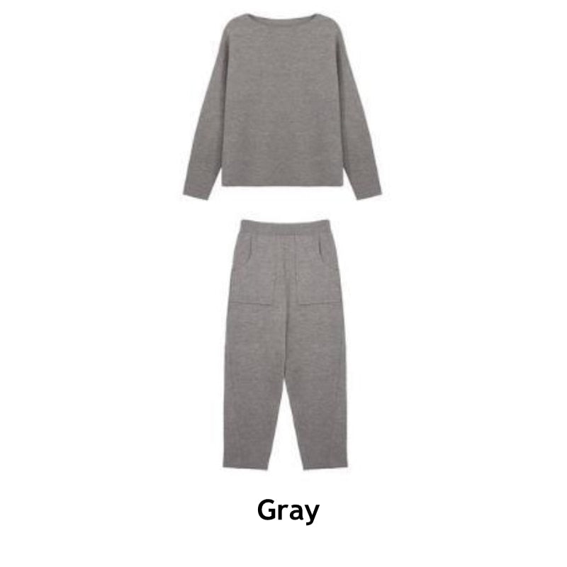 Women Sweater Two Piece Knitted Pants Sets Slim Tracksuit Christmas Spring Autumn Fashion Sweatshirts Sporting Suit Female