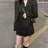 Black Mini Dress Women Elegant Bandage Long Sleeve Dress Vintage High Street Spring Autumn Streetwear Harajuku Gothic