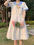 White Lolita Dress Women Summer Kawaii Preppy Style Short Dresses Sweet Jk Girls Outfits Peter Pan Collar Streetwear