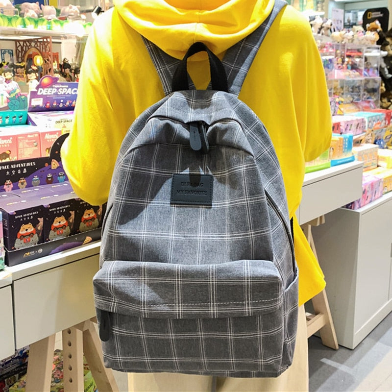 Drespot  HOCODO Plaid Women Backpack Student Cute School Bag Rucksack Female Mochilas Feminina  School Bags For Teenage Girs Canvas Bag