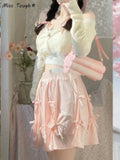 Summer Kawaii Sweet 3 Piece Set Women  Lace Cute Blouse + Casual Pink Mini Skirt Korean College Style Loose Skirt Set Female